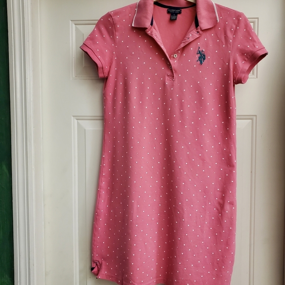 Pink with White Polka Dot Polo Dress - Picture 2 of 4